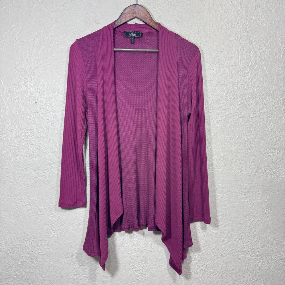 Status by Chenault Cardigan M Magenta Open Tunic Asymmetric Sharkbite Ribbed USA